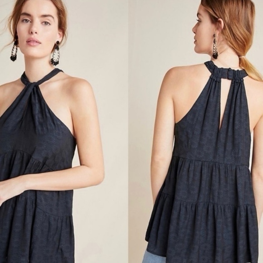 Anthropologie Laviana Black Floral Sleeveless Blouse Sz. S